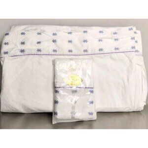 Penneys Embroidered Floral Muslin Flat Sheet Pillowcase Set Cottagecore Vintage